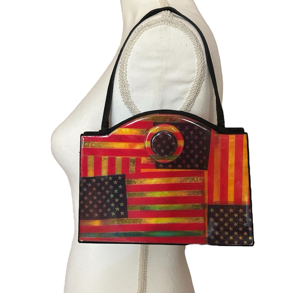Vintage 90s ANGELA FRASCONE Acrylic Crossbody Shoulder Bag USA Flag Patriotic